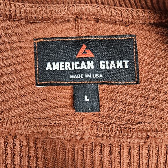 American Giant Waffle Knit Thermal Shirt Rust Orange Long Sleeve Men’s Large USA - Picture 3 of 7